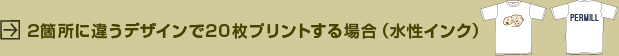 2箇所に違うデザインで20枚プリントする場合(水性インク)